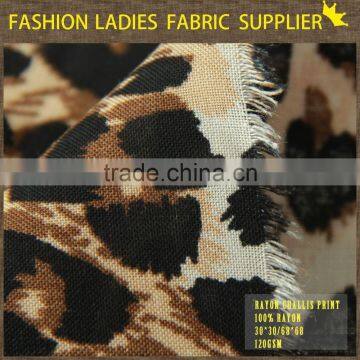 New Fashion Leopard 100% Rayon Challis Print Fabric Wholesale for Ladies' Dress Shirt Animal Print Dress , 30*30/68*68 photo-4
