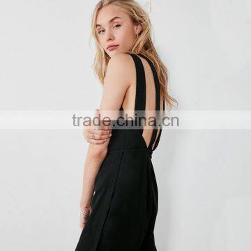 HAODUOYI Sexy Women Wide Leg Jumpsuit Cross Split Backless Ladies Pants Hollow Out Round Neck Sleeveless Jumpsuit for Wholesale photo-2