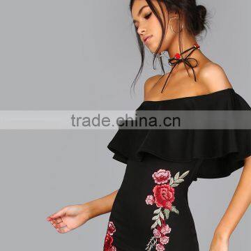 Maxnegio Hot Sale Embroidery Flower off Shoulder Stylish Casual Dresses photo-5