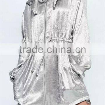 MGOO New Arrival Custom Zip Up Silver Jackets Satin Blazers Stretch Waist Fashion Streetwear Jackets photo-5