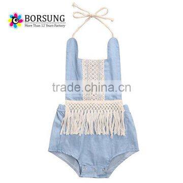 Lovely tassel sleeveless beach baby girls rompers summer newborn baby clothes