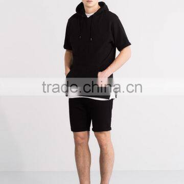 Super Quality Short Sleeve Black Plain Japanese Cotton Hoodies photo-2
