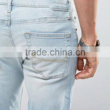 New Fashion Stretch Slim Jeans With Rips In Mid Wash for Man photo-3