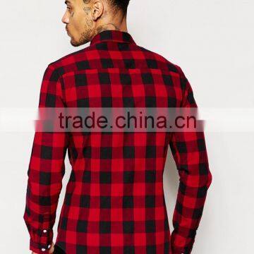 Skinny Shirt in Burgundy Buffalo Check With Long Sleeves photo-2