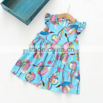 Summer Short Sleeve Cotton Flower Baby Girls Printing Dress photo-5