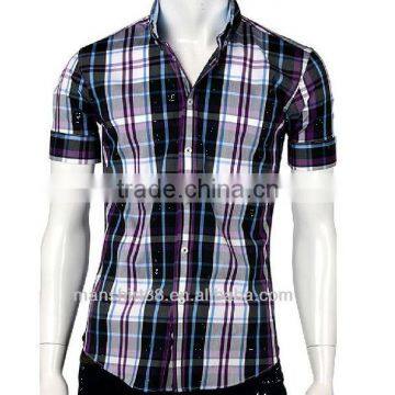 Men Slim Fit Basic Short Sleeve Plaid Casual Shirt photo-4