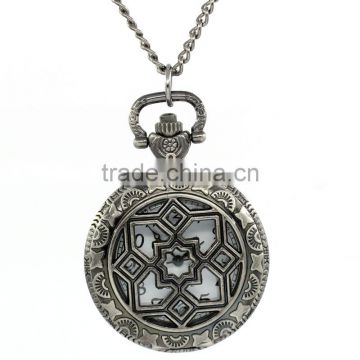 Cheap Gunmetal Chain Hollow Round Quartz Pocket Watch Necklace