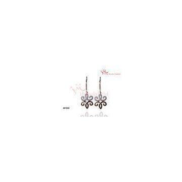 14K Gold Round Cubic Zircon 925 Sterling Silver Flower Shape FISH HOOK DANGLE EARRINGS