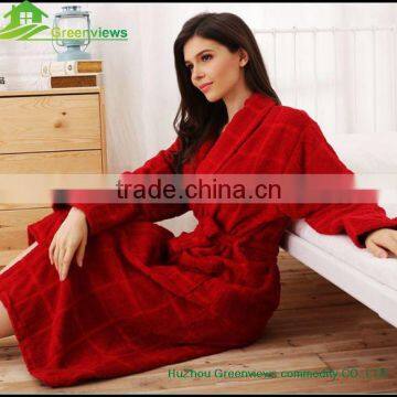 Wholesale cotton blue red down robes velvet tartan design bathrobe couples bathrobe