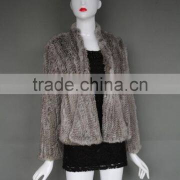 Winter Fashion European Style Knit Rabbit Fur Overcoat