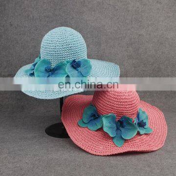 Butterfly Straw Hat Blue Flower Large Eaves Hat Sunscreen Sunshade Hat