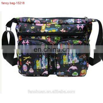 Black Women Nylon Full Color Printed Satchel