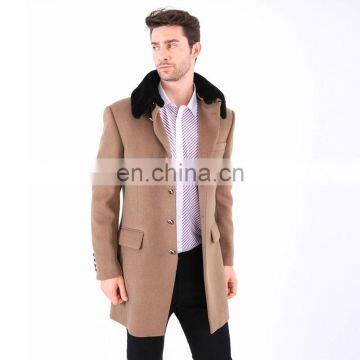 Custom Fashion Clothes England Wool Rich Rabbit Fur Collar Mens Winter Coats Long