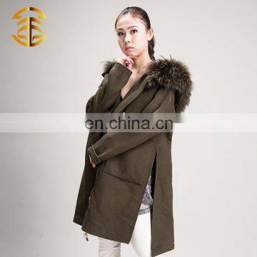 OEM Service Latest Designs Ladies Wool Overcoat with Raccoon Fur Collar