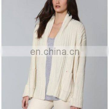 2017 Side Splide Knitted Women White Cardigan With Pocket