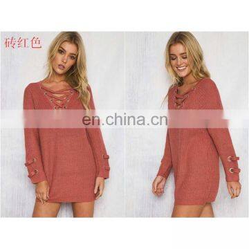 New design V-neck straps women sweater long sleeves sweater for ladies KMY1080