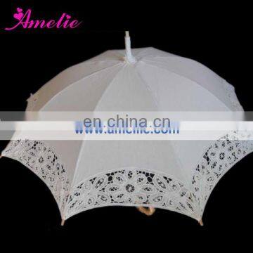 Simple Plain Cotton Sun Parasol with Battenburg Lace