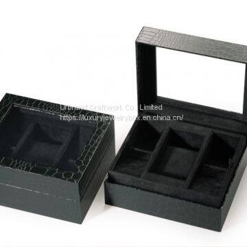 Crocodile pattern watch box cheap price plastic watch box with glass window