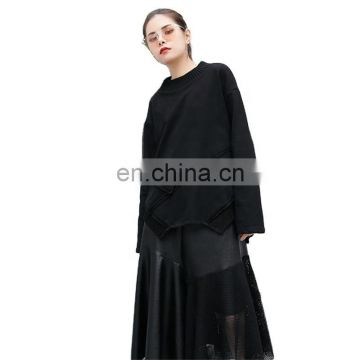 TWOTWINSTYLE Hem Irregular Black Pullover Sweatshirt For Women Clothes 2020