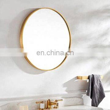 Custom simple cut size shape metal framed round clear mirror for bedroom