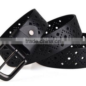 Black col of 38mm width cutout design for man's genuine leather belt