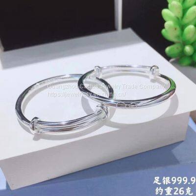 S999 Foot Silver Bracelet Women Solid Smooth Silver Bracelet Push Pull Silver Bracelet Young Girl Friend Mother Birthday Present. photo-3