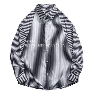 aqiang Japanese retro vertical stripe long sleeve shirt male