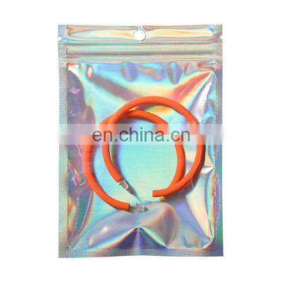 Translucent customized logo Shiny laser holographic seal odor zipper bag 3 side seal zip lock packaging bag for Beauty products