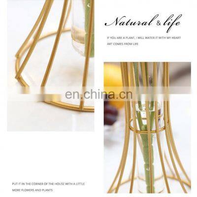 Luxury Nordic Metal Geometric Flower Vase Desktop Creative Glass Dried Flower Vase photo-5