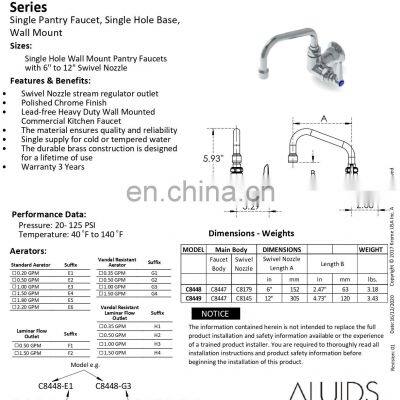 Pantry Faucet With Single Hole Base Wall Mount Swing Nozzle Length 6