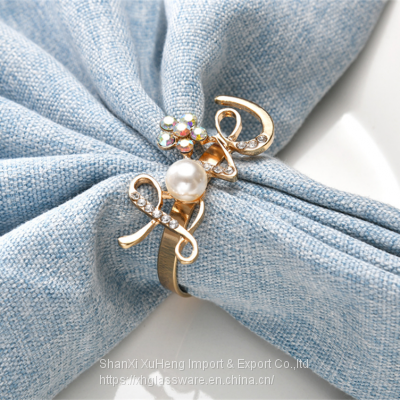 Lovers Metal Pearl Diamond Napkin Ring Holder for Valentine's Day photo-2