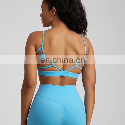 Hot Sale Sexy Thin Straps Beauty V Back Strappy Ladies Workout Gym Fitness Yoga Bra Top Women Good Quality Sports Exercise Wear