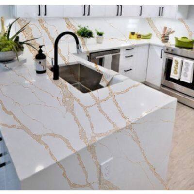 Code：F002，Calacatta Artificial Stone Quartz Slab Kitchen Countertops photo-3