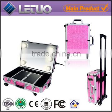 2016 Cosmetics 2016 Cosmetics Makeup Case with Light, Makeup Case with Light, Pink Rolling Aluminum Cosmetic case