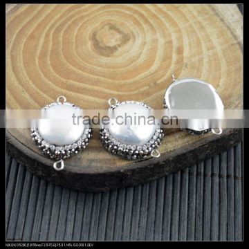 LFD-0068B Wholesale 22mm Round Shape Druzy Pearl With Crystal Rhinestone Paved Connector Beads Jewelry Findings