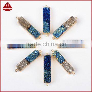 Bicolor Titanium Druzy Bar Connector-blue, Silbver, Green photo-4