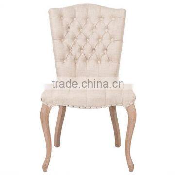 French Button Tufted Back Wooden Dining Chairs Oak Wood Chair without Handle