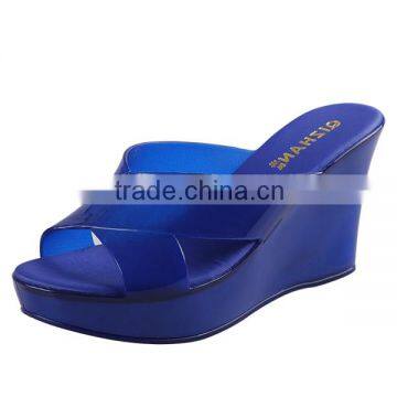 Wholesale Jelly Shoes Candy Color Glass Slipper Wedge Heel Slippers photo-4