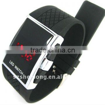 LED Display Mirror Face Silicon Men Watch