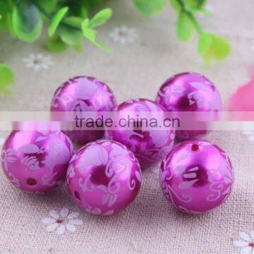 Thanksgiving hotsale chunky Round Acrylic faux Pearl Beads , Floral Print fake Pearl Beads for party necklace using!!