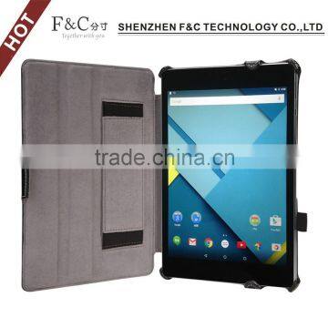 New arrival heat setting leather case with hand strap for google nexus 9