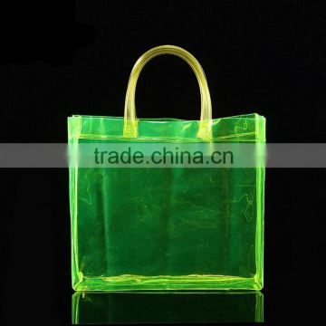 green PVC bag,open top style shopping bag ,gift bag ,Cosmetic bag ,PVC tape handle