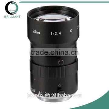 2MP 2/3" Format C-mount Manual Iris 75mm Fixed Focus Lens for Machine Vision