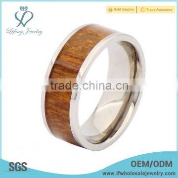 Wooden silver and titanium rings for men,wood inlay titanium rings