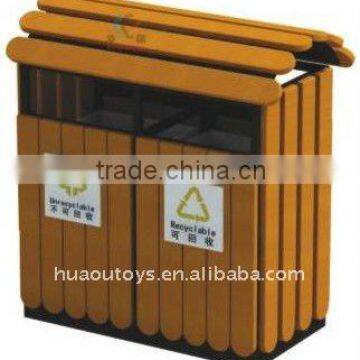 Two compartment Outdoor wooden Trash bin