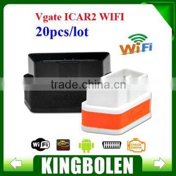 20pcs/lot 2015 New Vgate WiFi iCar 2 OBDII ELM327 iCar2 wifi vgate OBD diagnostic interface for IOS iPhone iPad Android 8 colors