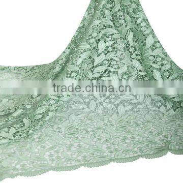 2016 Alibaba high quality chemical guipure lace / schiffli lace embroidery fabric lace mint green with rhinestones