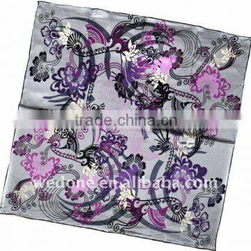 Floral Painting Silk Twill Foulard Scarf Grey