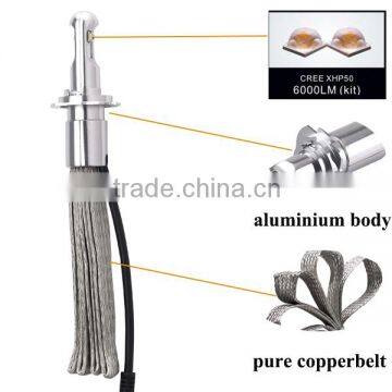 6000lm Fanless Auto Parts Aluminium Body H7 Led Headlight Bulb photo-4