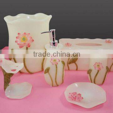 Favorable Transparent Lotion Flower Rectangle Tissue box, brush holder,tumbler,soap dish and wast bin